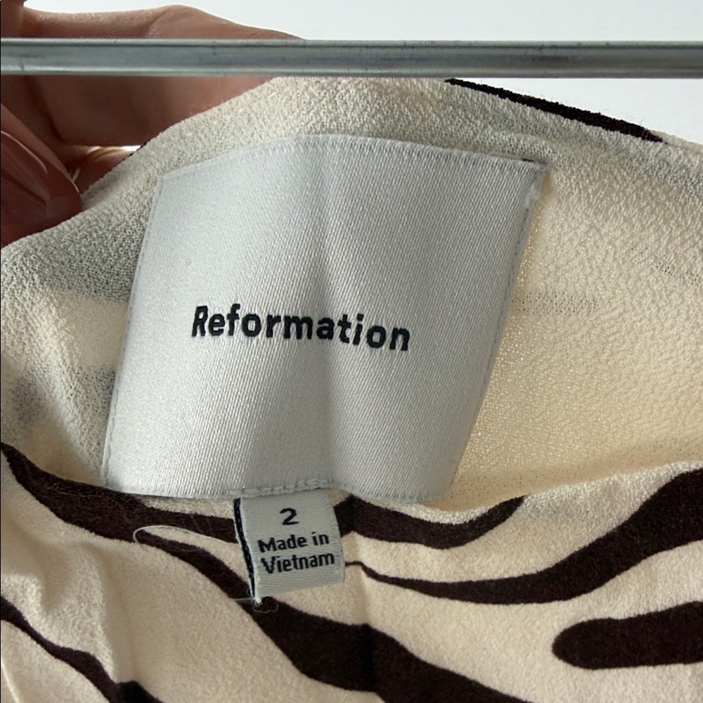 Reformation Zebra-Print Mini Skirt in Cream & Brown - Picture 3 of 4